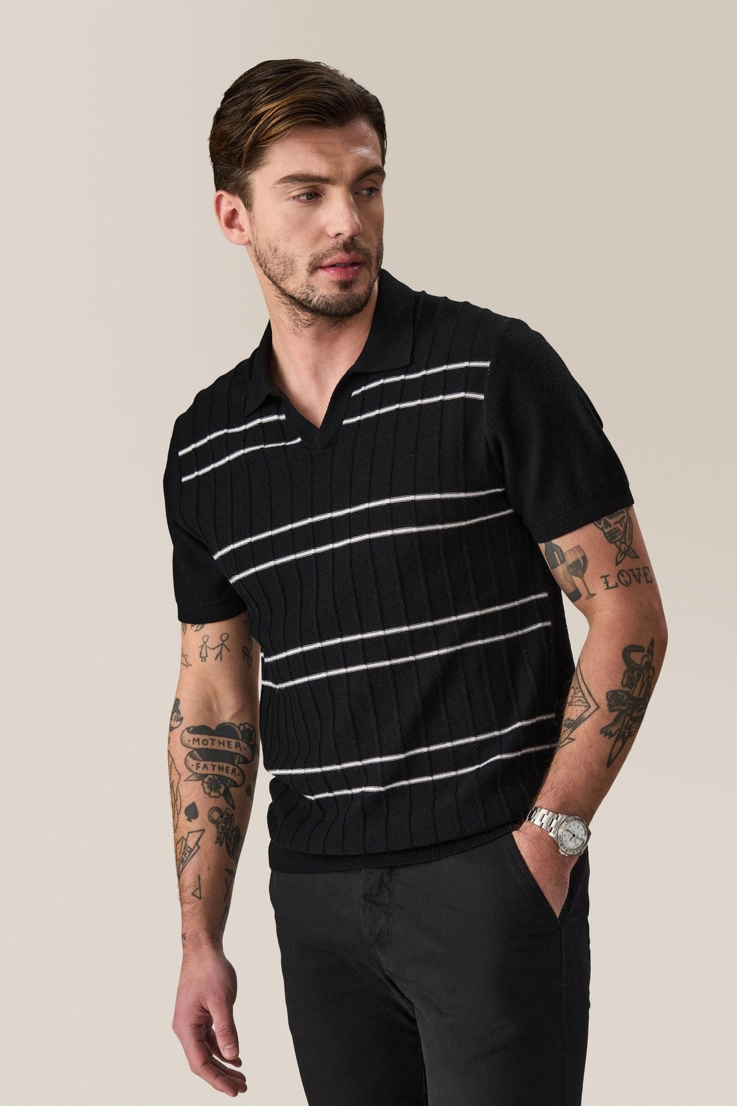 Rib Knit Polo Sweater
